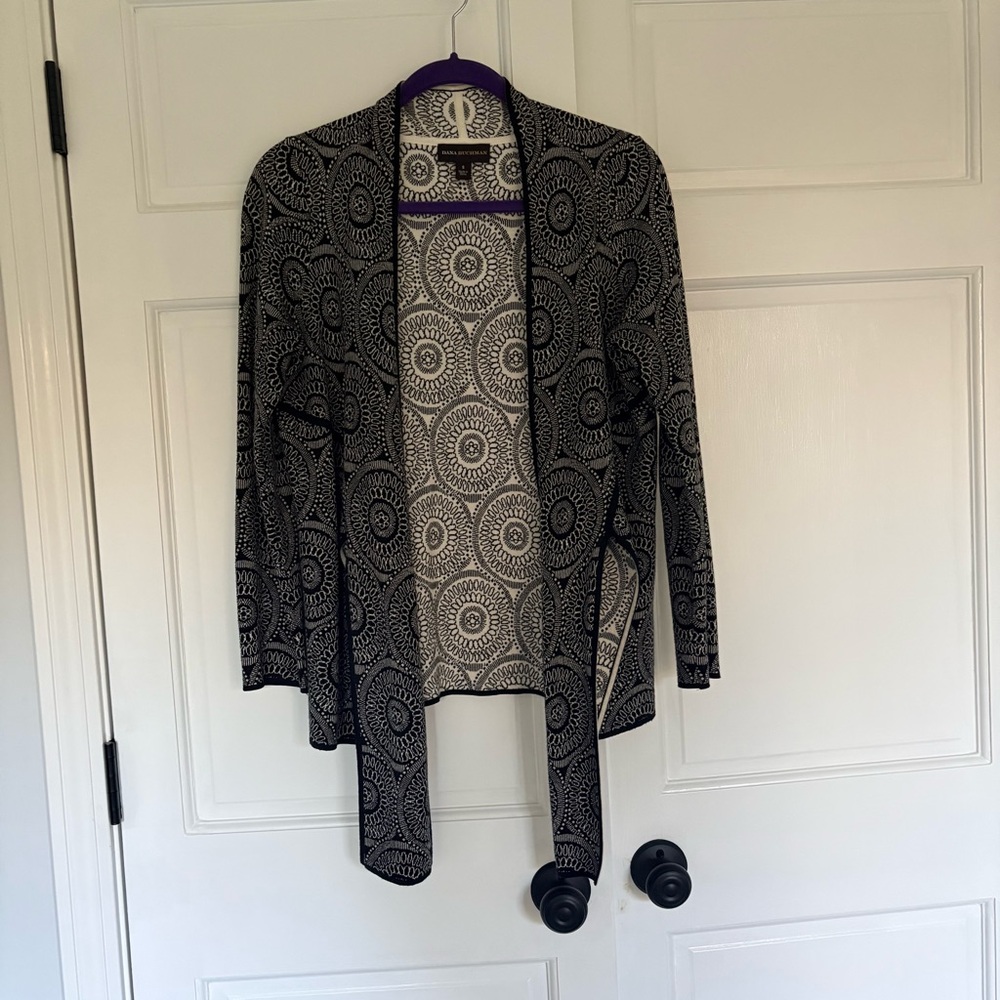 Dana Buchman Black and Cream Patterned Cardigan - Picture 3 of 5